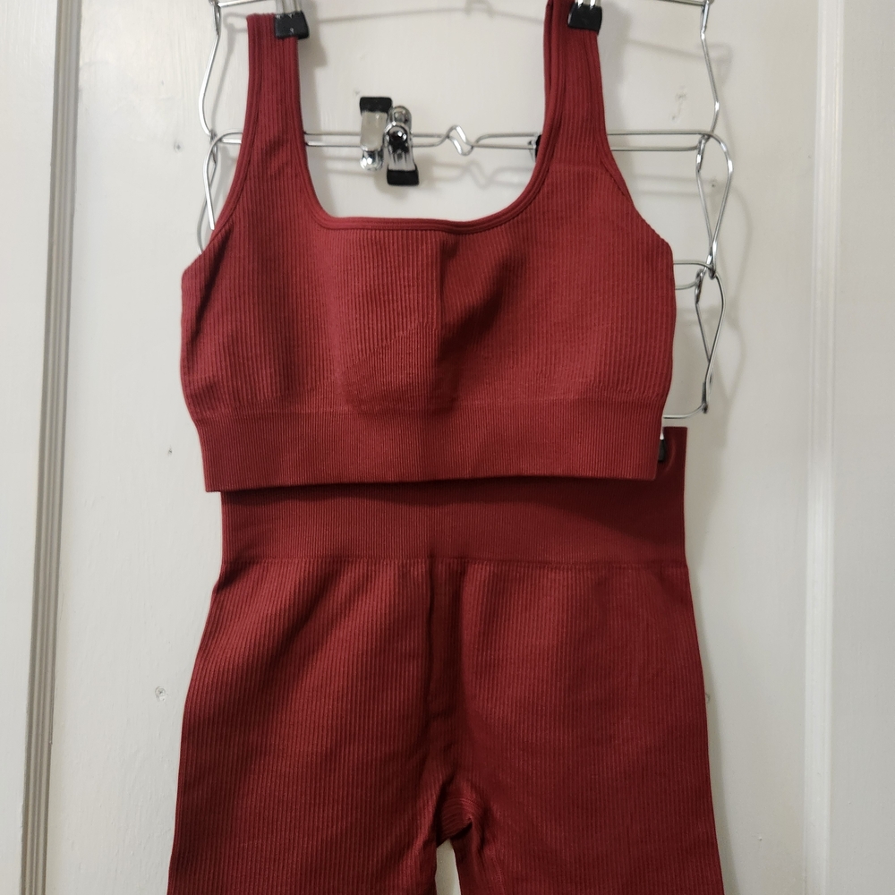 Women's Ribbed Red Two Piece Set